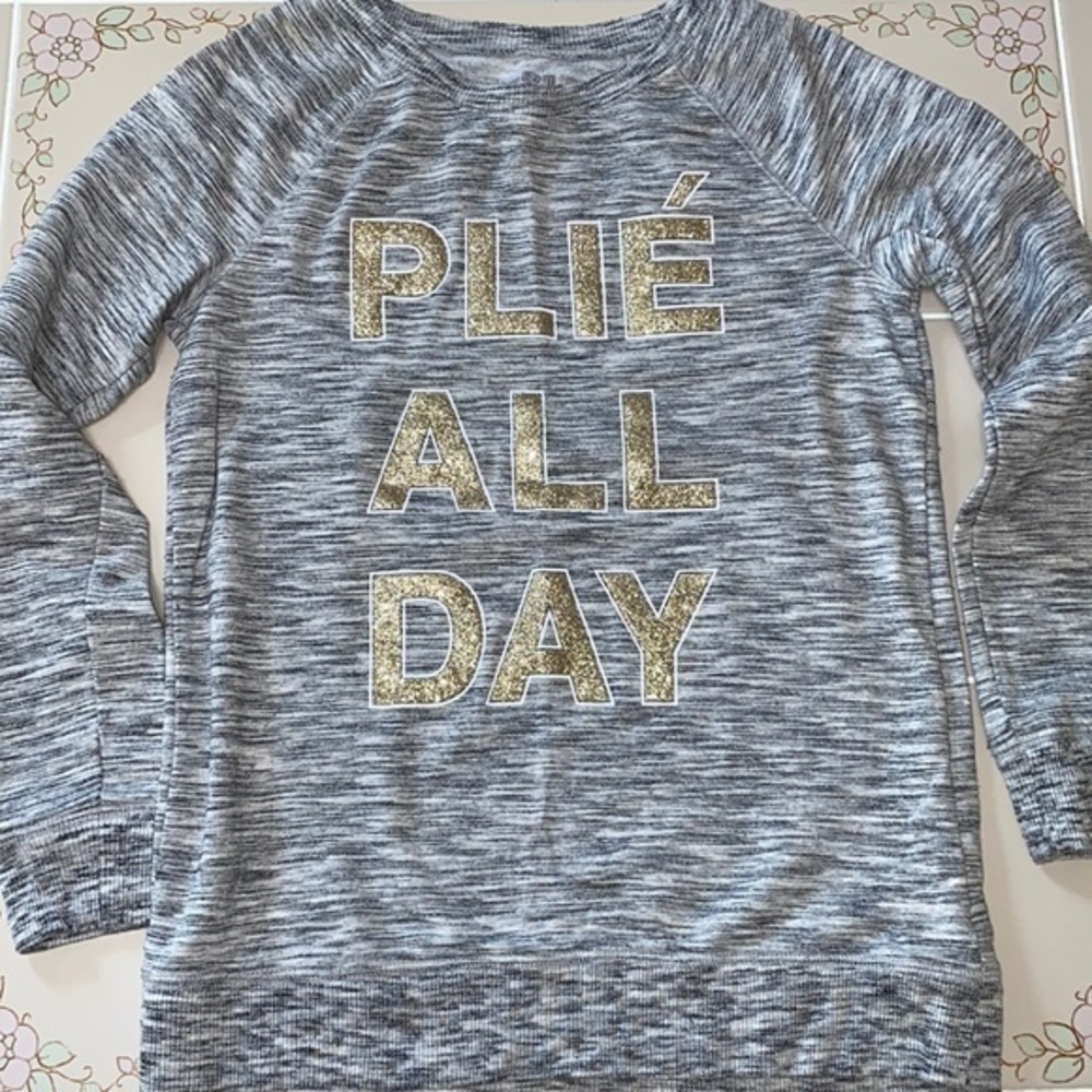 SO Girl’s Cozy Crewneck Sweatshirt Size 14 Gold Glitter Plié All Day
